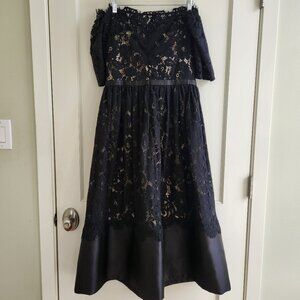 ML Monique Lhuillier Black Lace Cocktail Dress Size 8 Formal Midi Dress